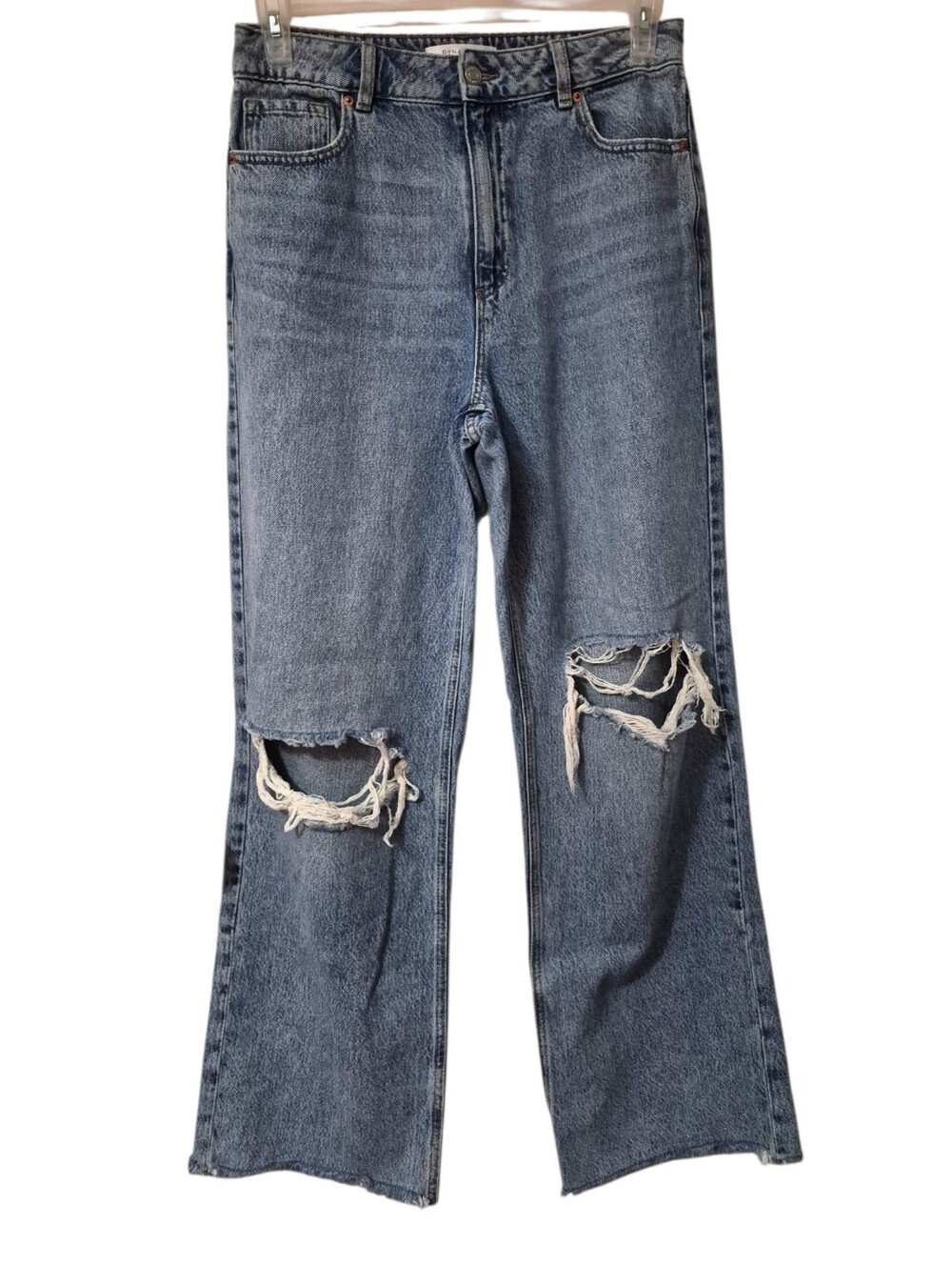 Dynamite Heidi High-Rise Wide Leg Distressed Blue Jeans